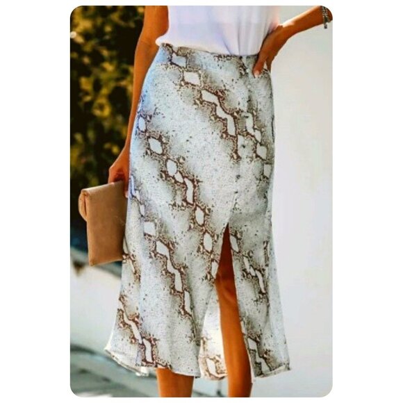 ! LBD by Design Satin Snake Reptile Print Side Slit Midi Skirt sz S - Picture 1 of 6